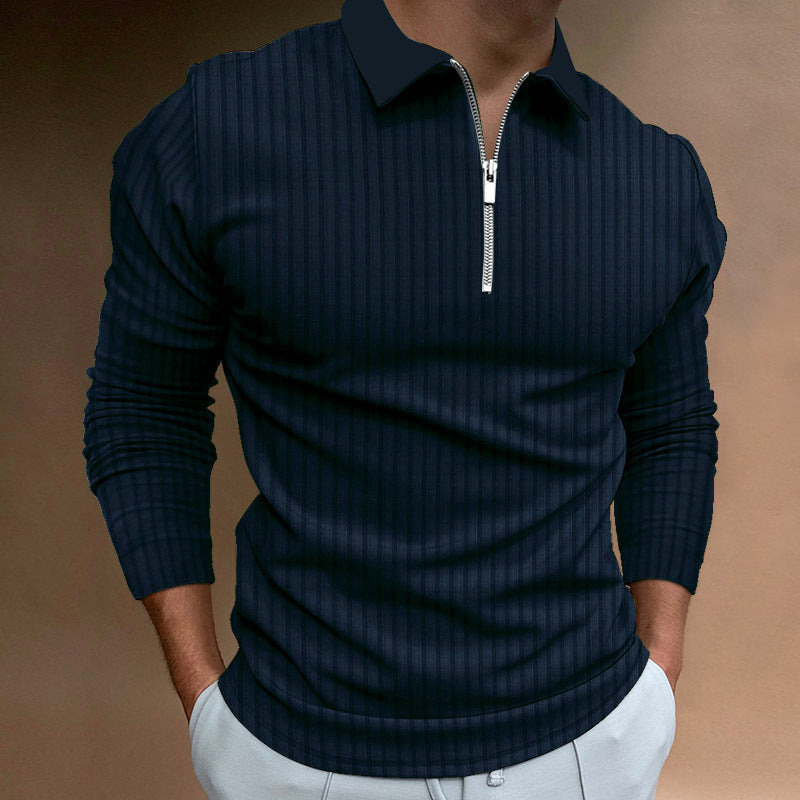 Men's long sleeve polo shirt with zipper and elegant stitching Lisslune