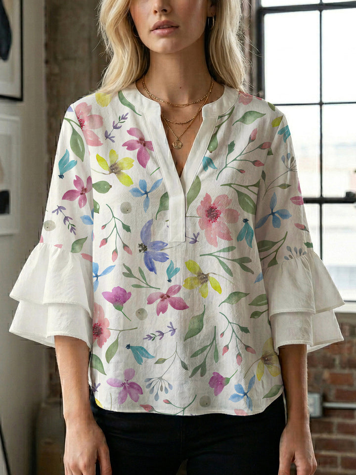 Women's blouse with voluminous sleeves and floral design Lisslune