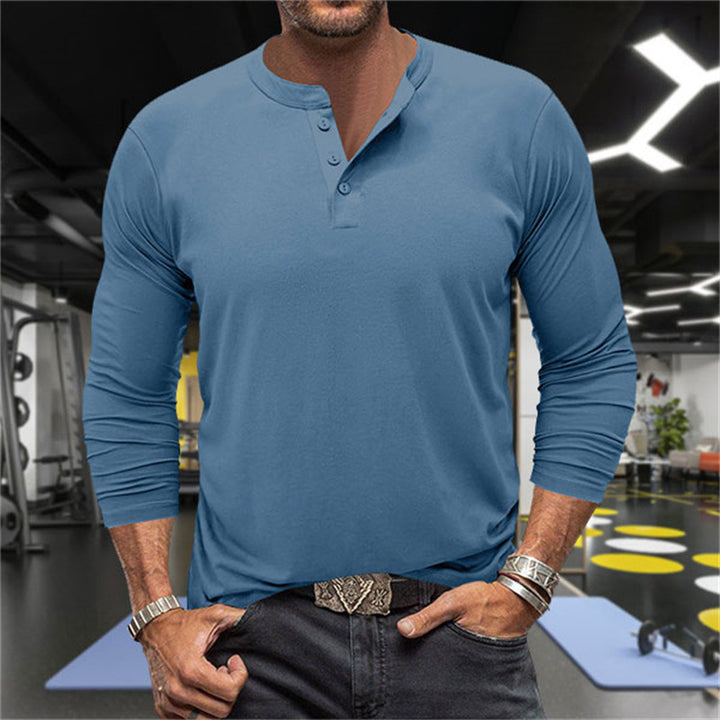Men's Long Sleeve Henley Shirt made of breathable cotton blend Lisslune