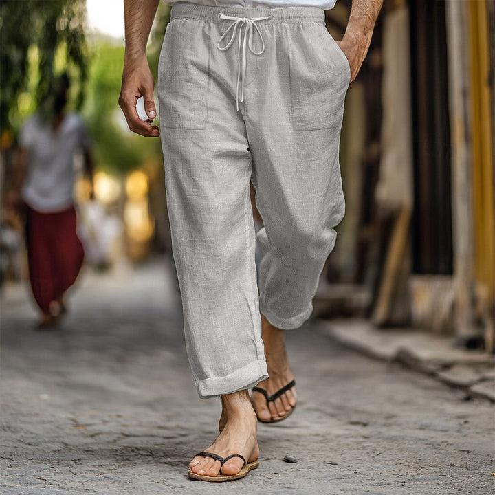 Men's casual and breathable linen trousers with elastic waistband and practical side pockets Lisslune