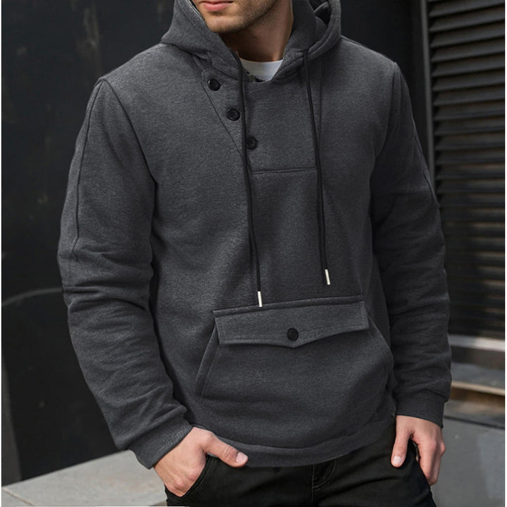 Men's hooded sweatshirt with button closure and practical pockets Lisslune