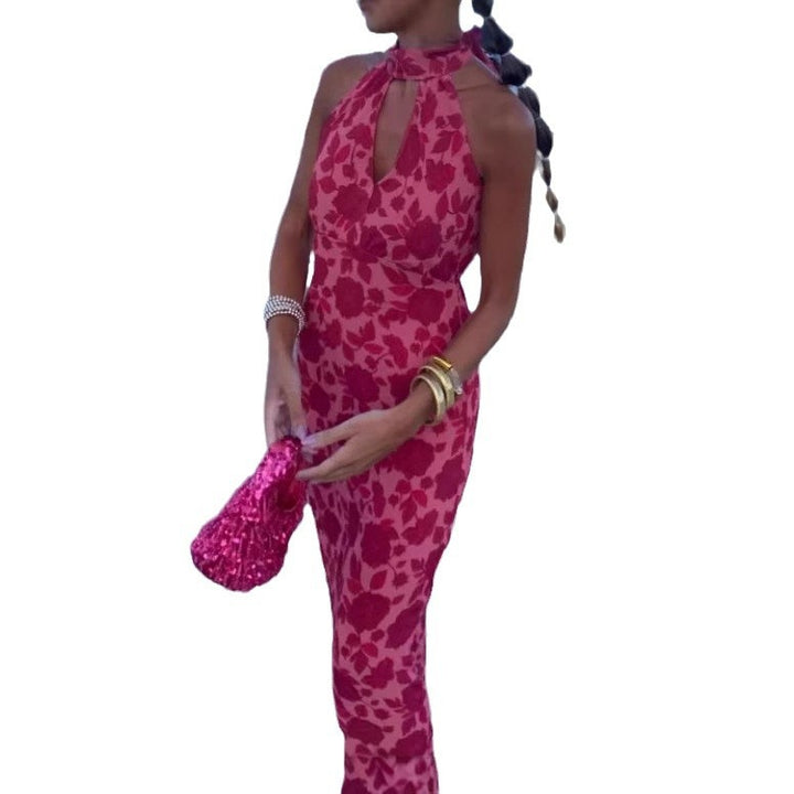 Ladies Elegant Evening Dress with Refined Neckline and Floral Design Lisslune