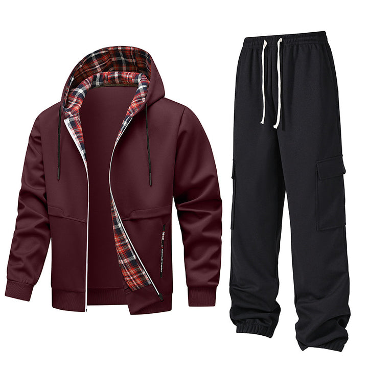 Men's casual tracksuit with hood and checked lining Lisslune