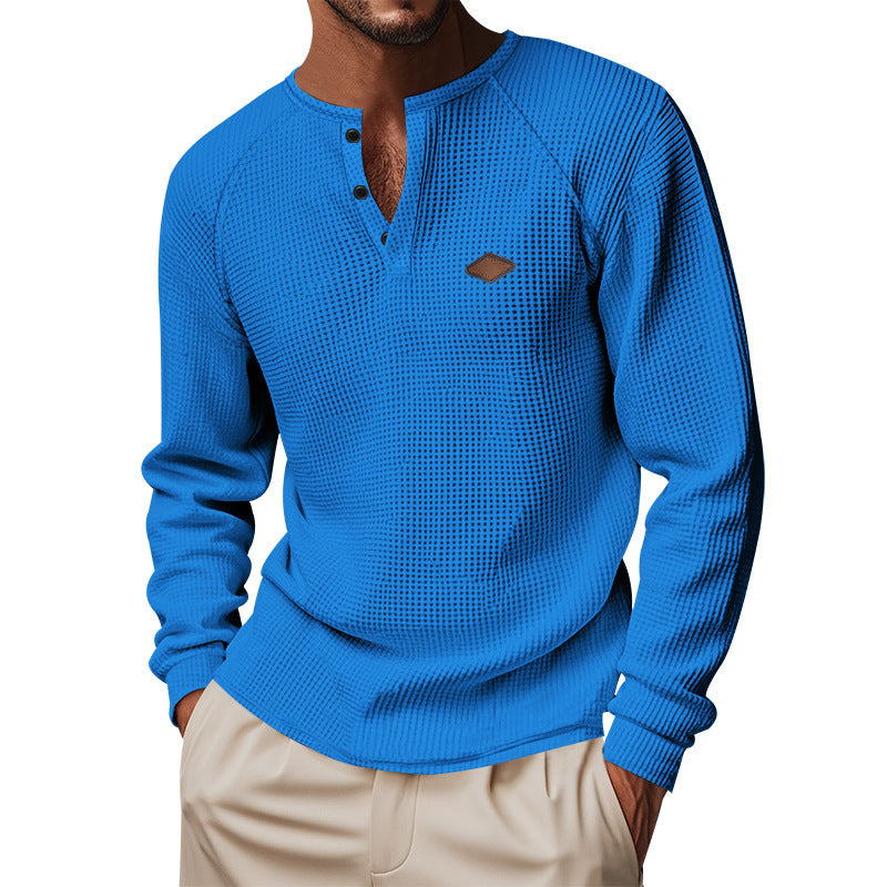 Men's Long Sleeve Henley Shirt made from breathable cotton blend with textured design Lisslune
