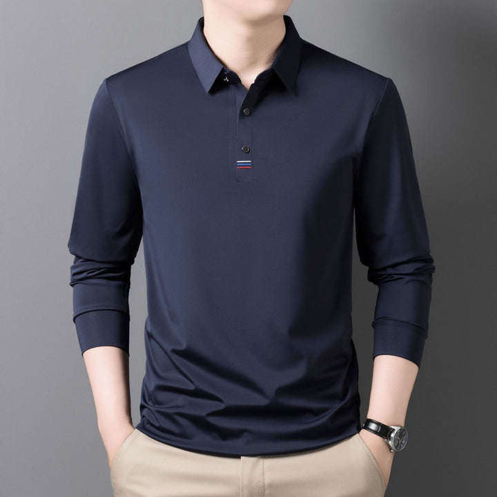 Men's Sporty Long Sleeve Polo Shirt with Elastic Functional Fabric Lisslune