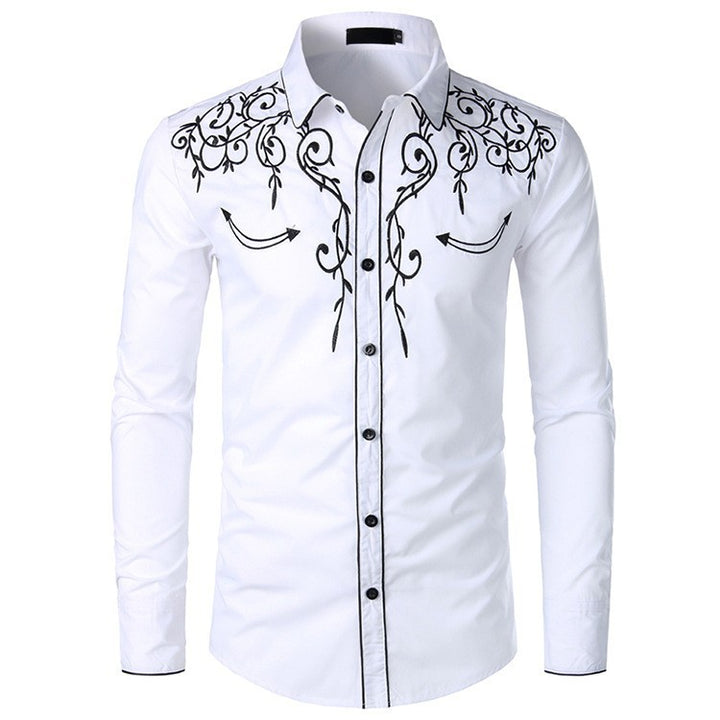 Men's Long Sleeve Shirt with Elegant Embroideries and Modern Cut Lisslune