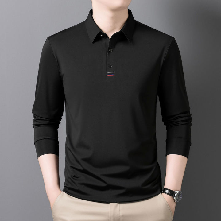 Men's Sporty Long Sleeve Polo Shirt with Elastic Functional Fabric Lisslune