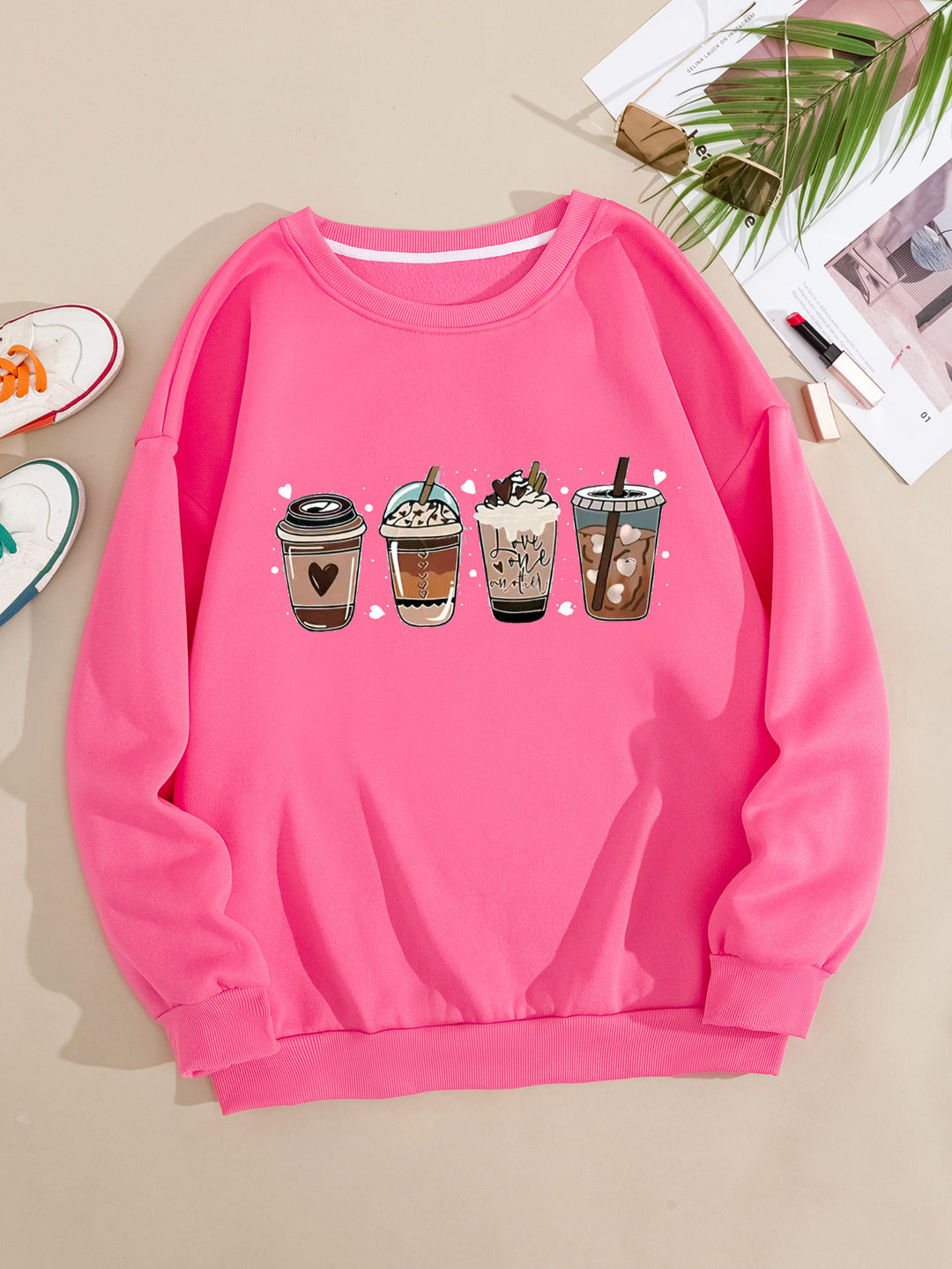Women's Cozy Sweatshirt with Coffee Motif Lisslune
