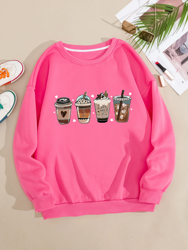 Women's Cozy Sweatshirt with Coffee Motif Lisslune