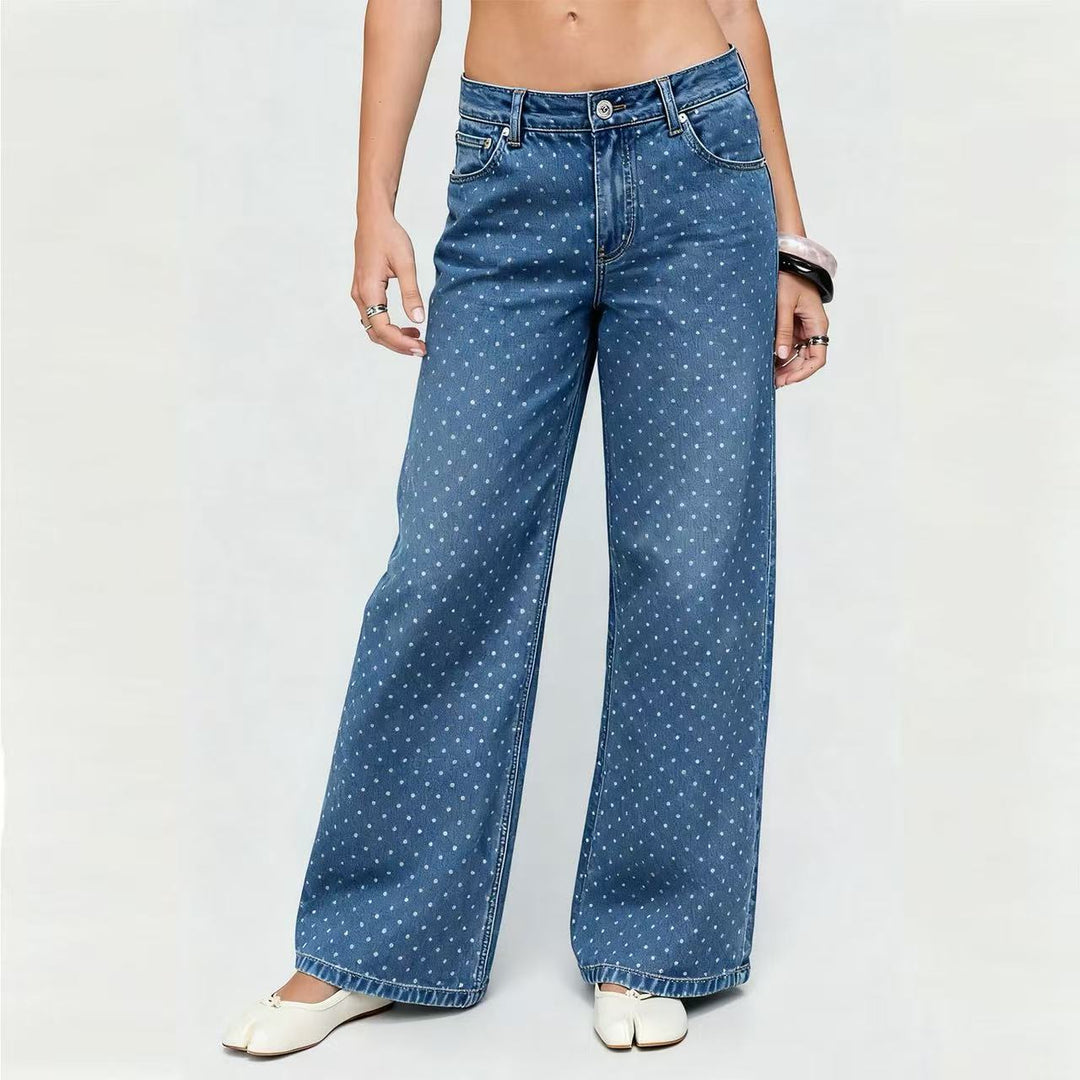 Damen weite Denim-Jeans mit Polka-Dots Lisslune