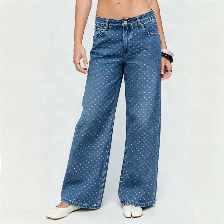 Damen weite Denim-Jeans mit Polka-Dots Lisslune