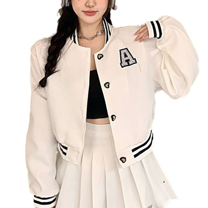 Ladies college jacket with embroidered emblem and contrasting patches Lisslune