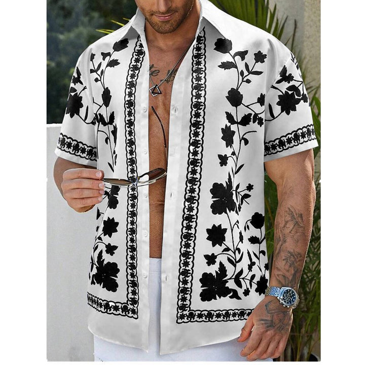 Men's casual shirt with floral embroidery design and short-sleeve fit Lisslune