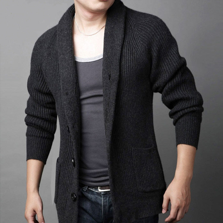Men's chunky knit cardigan with shawl collar and practical pockets Lisslune
