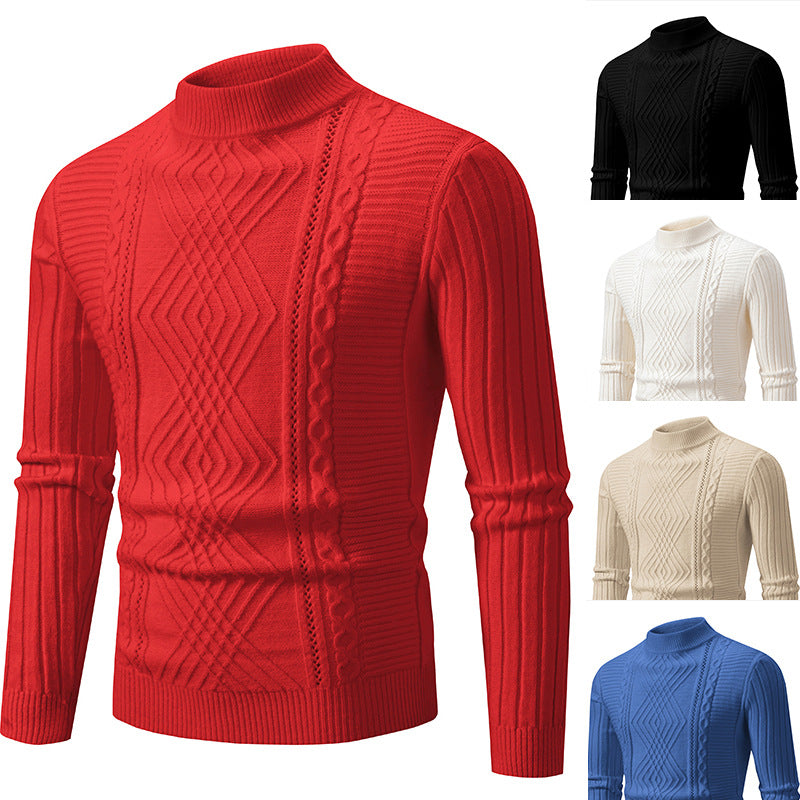 Men's turtleneck sweater made of high-quality cotton with structured cable pattern Lisslune