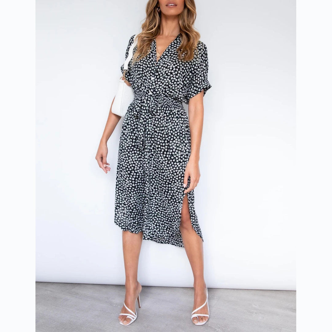 Women's midi dress with knot-free belt and playful polka dot design Lune London