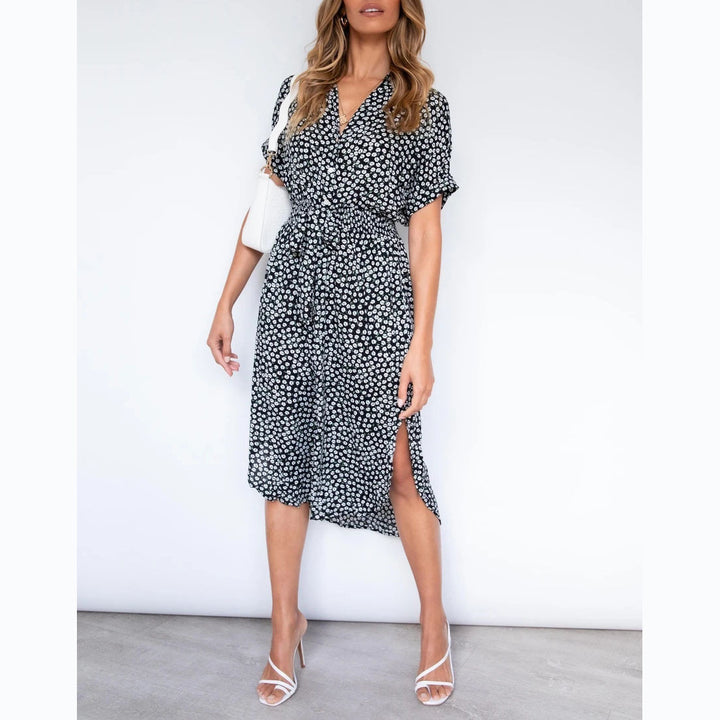Women's midi dress with knot-free belt and playful polka dot design Lune London