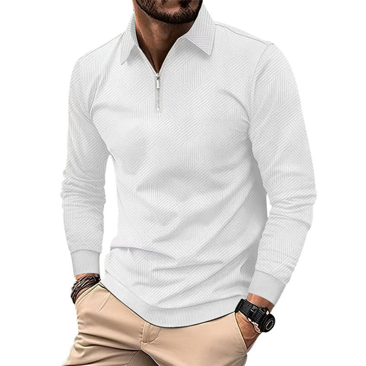 Men's stylish stand-up collar sweater with textured fabric and zipper Lisslune