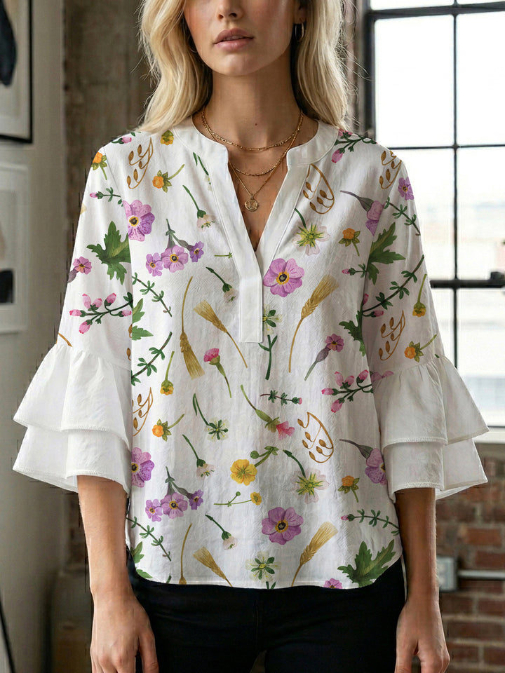 Women's blouse shirt with voluminous sleeves and floral pattern Lisslune