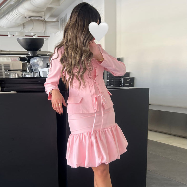 Ladies dress with lacing and ruffled hem Lisslune