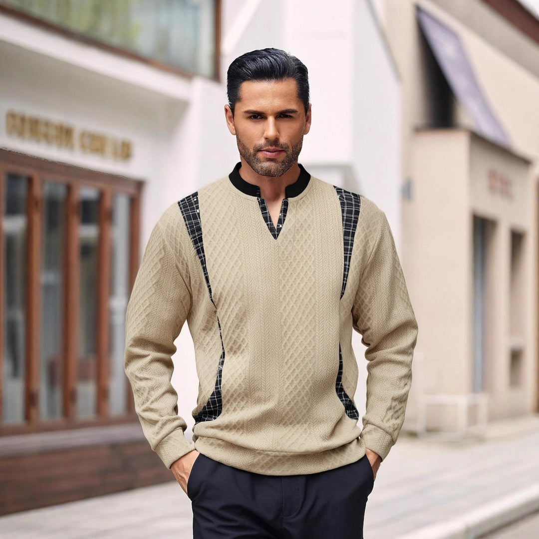 Men's knitted sweater with fashionable check elements Lisslune
