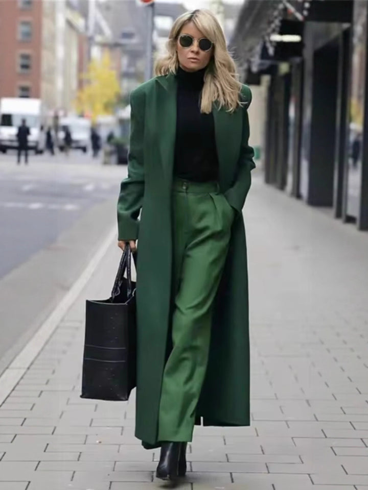 Ladies Elegant Wool Coat with Double Button Placket and Deep Pockets
