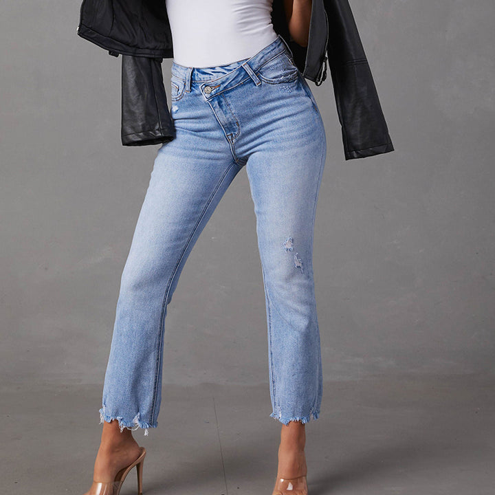 Women's high-waist jeans with trendy fringing and distressed details Lisslune