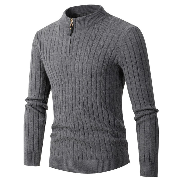 Men's knitted sweater with modern cable pattern and collar zipper Lisslune