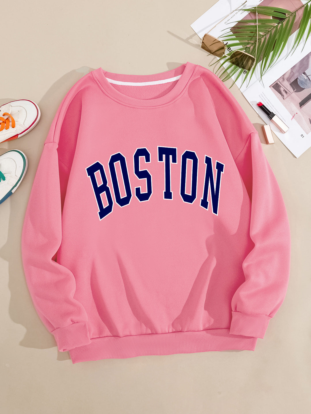 Women casual sweatshirt with Boston print Lisslune