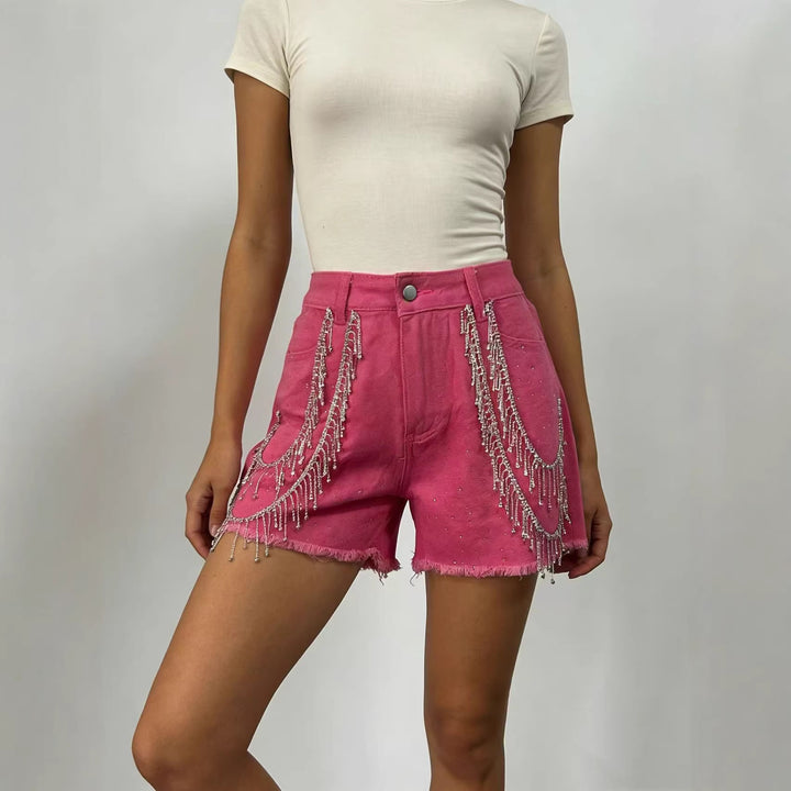 Women's Designer Denim Shorts with Trendy Chain Embellishments Lisslune