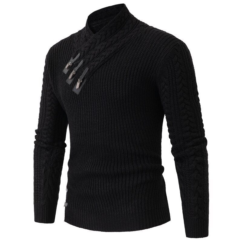 Men's knit sweater with elegant shawl collar and cable pattern Lisslune