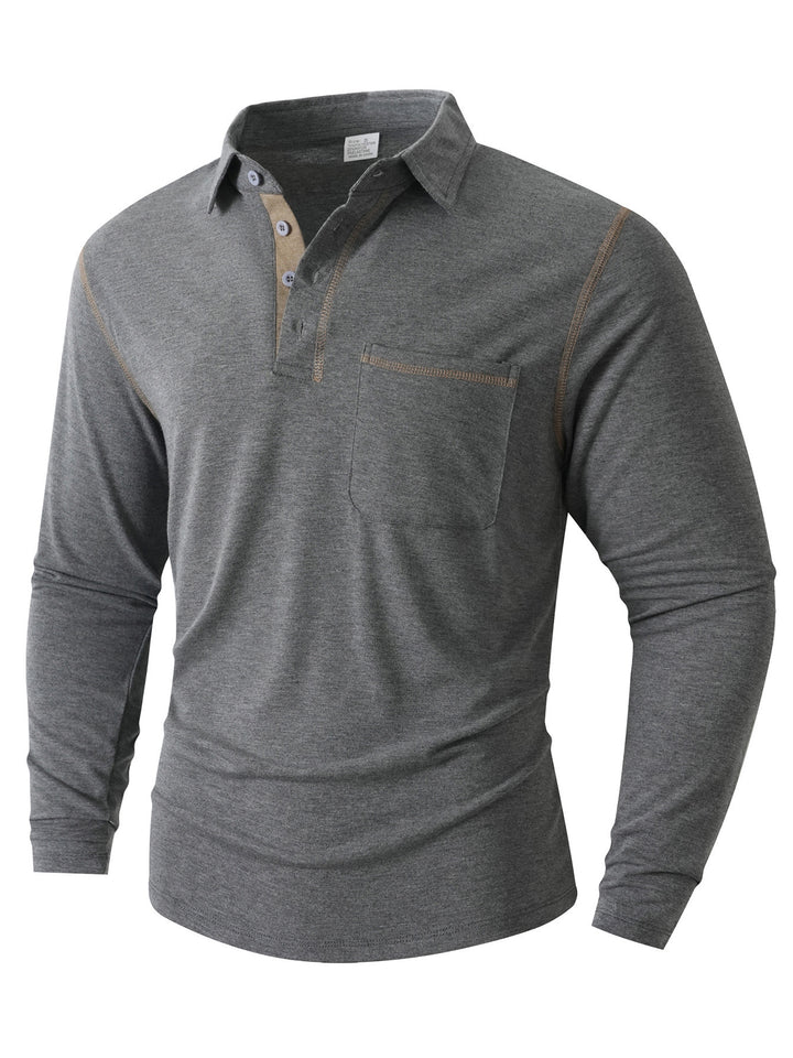 Men's stylish long sleeve polo shirt with practical chest pocket and elegant contrast details Lisslune