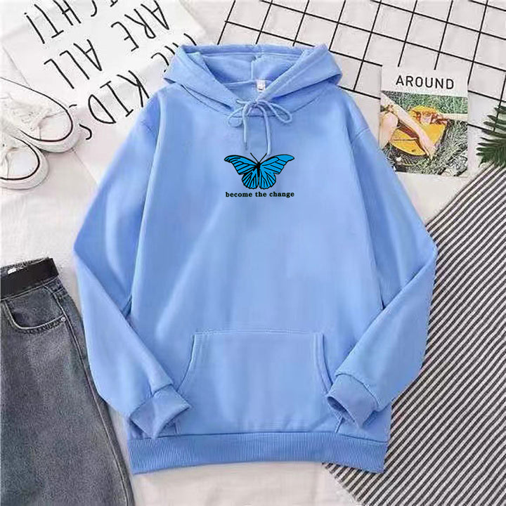 Women's hoodie with modern butterfly motif and inspiring inscription Lisslune