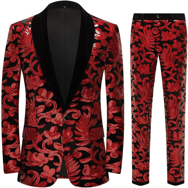 Men's elegant velvet suit with shiny sequin pattern Lisslune