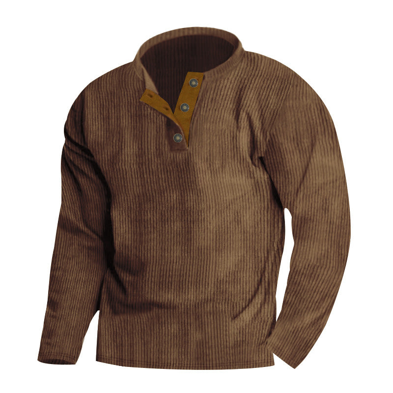 Men's long-sleeve pullover with textured surface and elegant button placket Lisslune