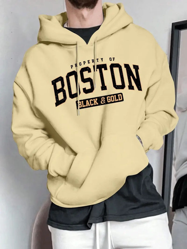 Men's hoodie with striking Boston print and soft interior Lisslune