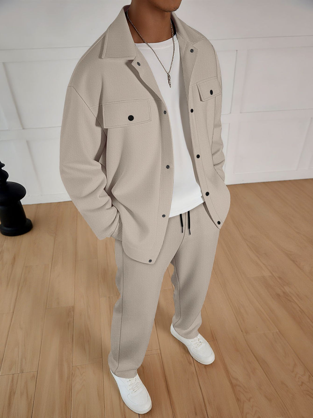Men's casual set of striped overshirt and comfortable joggers Lisslune