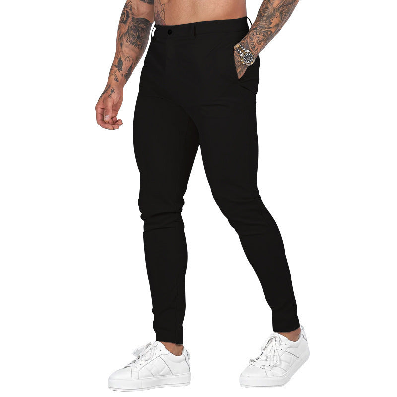 Men's Slim-Fit Chino Pants with Elastic Waistband and Deep Side Pockets Lisslune
