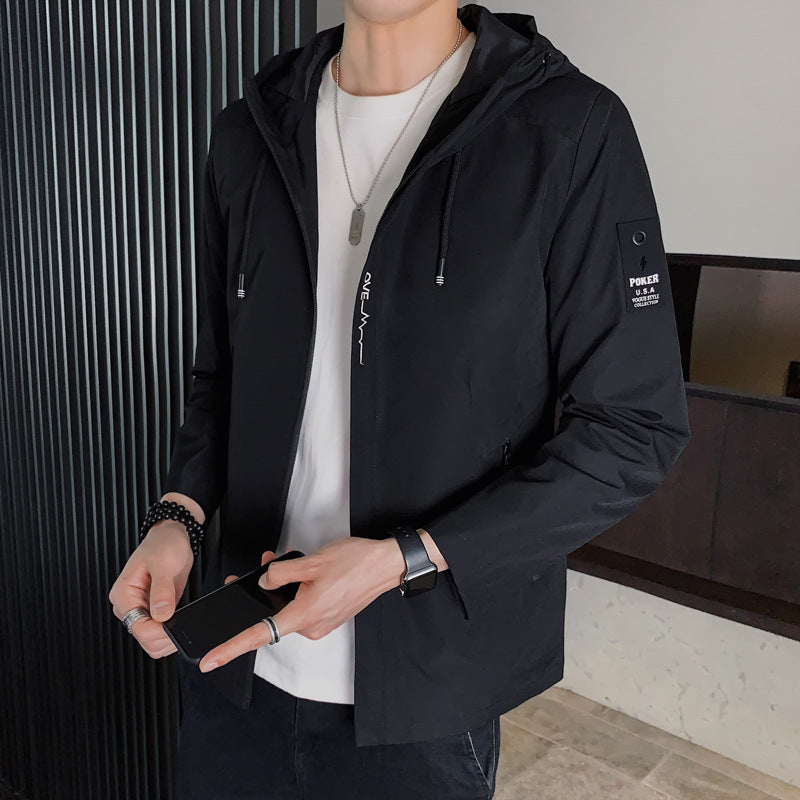 Men's lightweight transitional jacket with adjustable hood and breathable qualities Lisslune