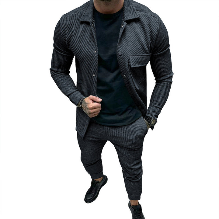 Men's trendy casual jogging suit set with elastic waistband and textured design Lisslune