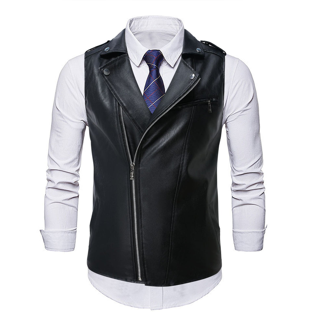 Men's casual biker jacket made of high-quality leather with asymmetrical zipper Lisslune