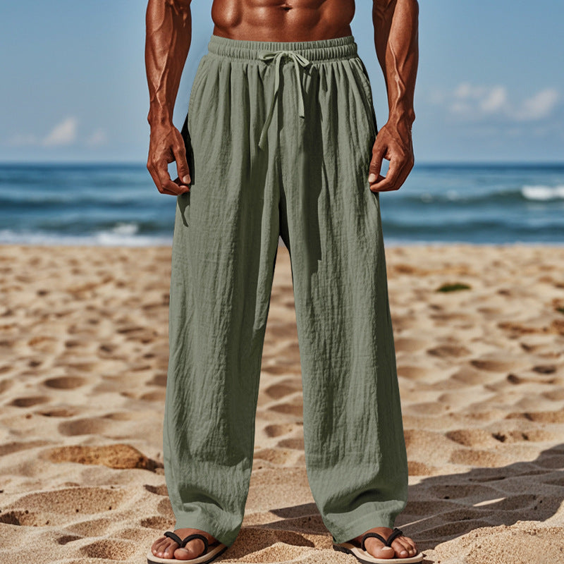 Men's Casual Beach Pants with Elastic Waistband and Practical Side Pockets Lisslune