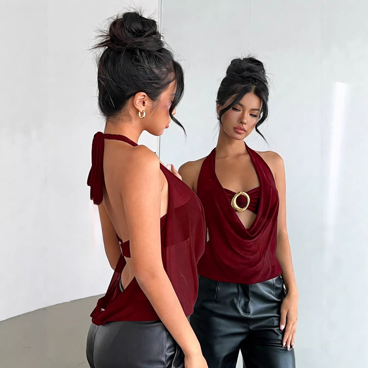 Damen Hochwertiges Wickeltop mit dekorativem Ringdetail Lisslune