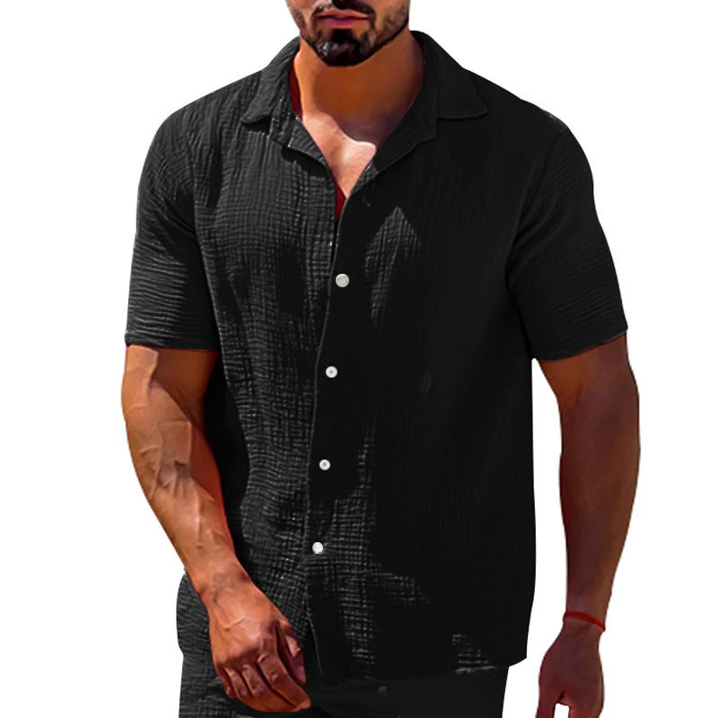 Men's short-sleeve shirt with casual texture and modern button details Lisslune