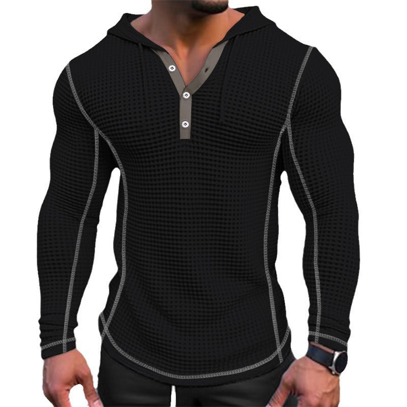 Men's stylish hooded shirt with textured design and button placket Lisslune