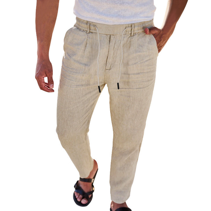 Men's Lightweight Linen Pants with Adjustable Waistband and Practical Side Pockets Lisslune