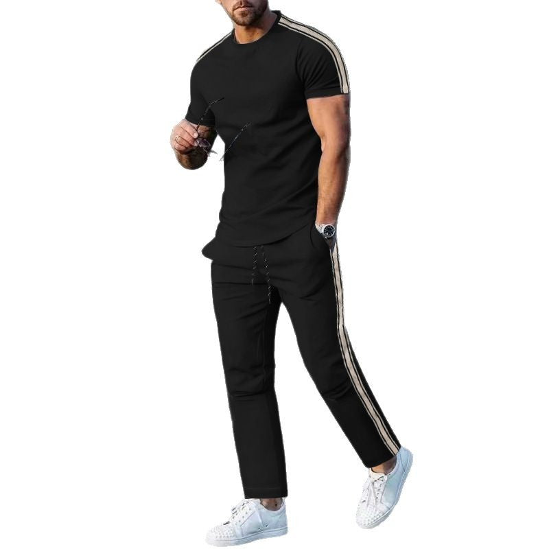 Men's sporty leisure set with high-quality material and fashionable stripes Lisslune