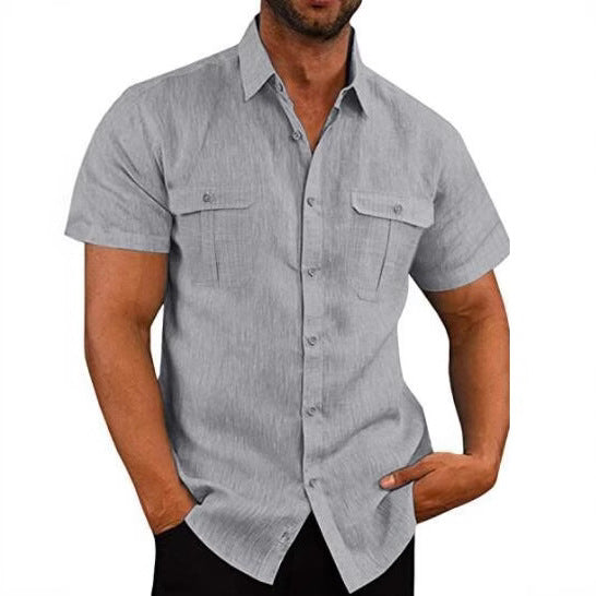 Men's Short Sleeve Shirt with Practical Chest Pockets and Casual Cut Lisslune