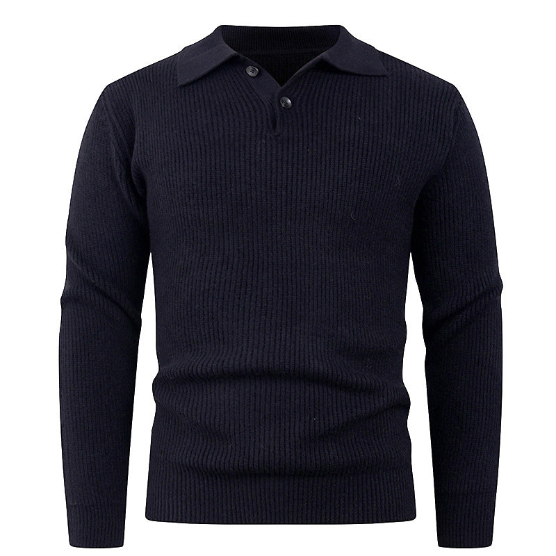 Men's knit pullover with modern polo collar and functional button closure Lisslune