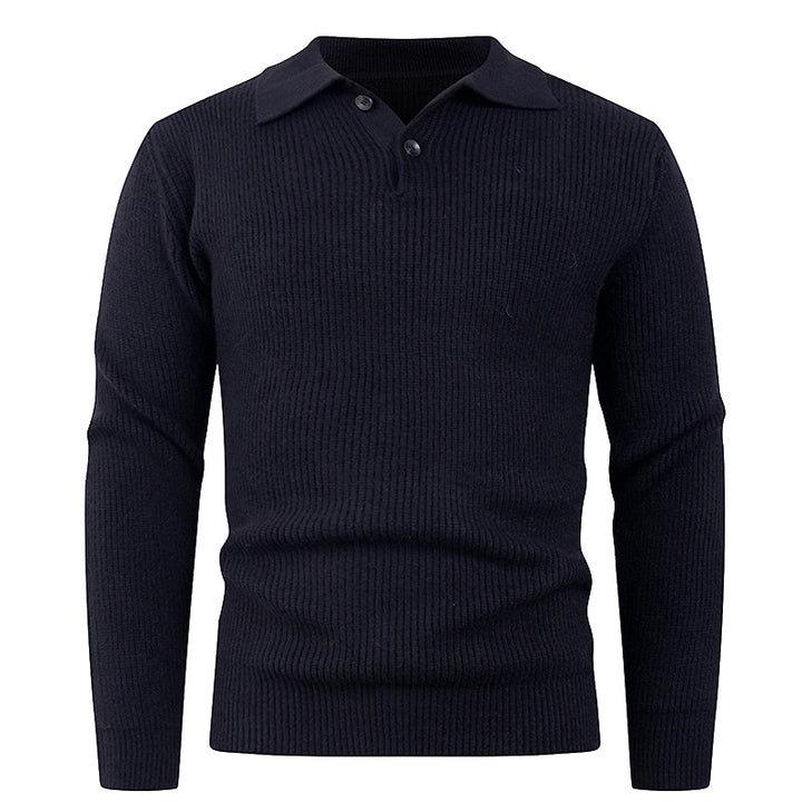 Men's knit pullover with modern polo collar and functional button closure Lisslune